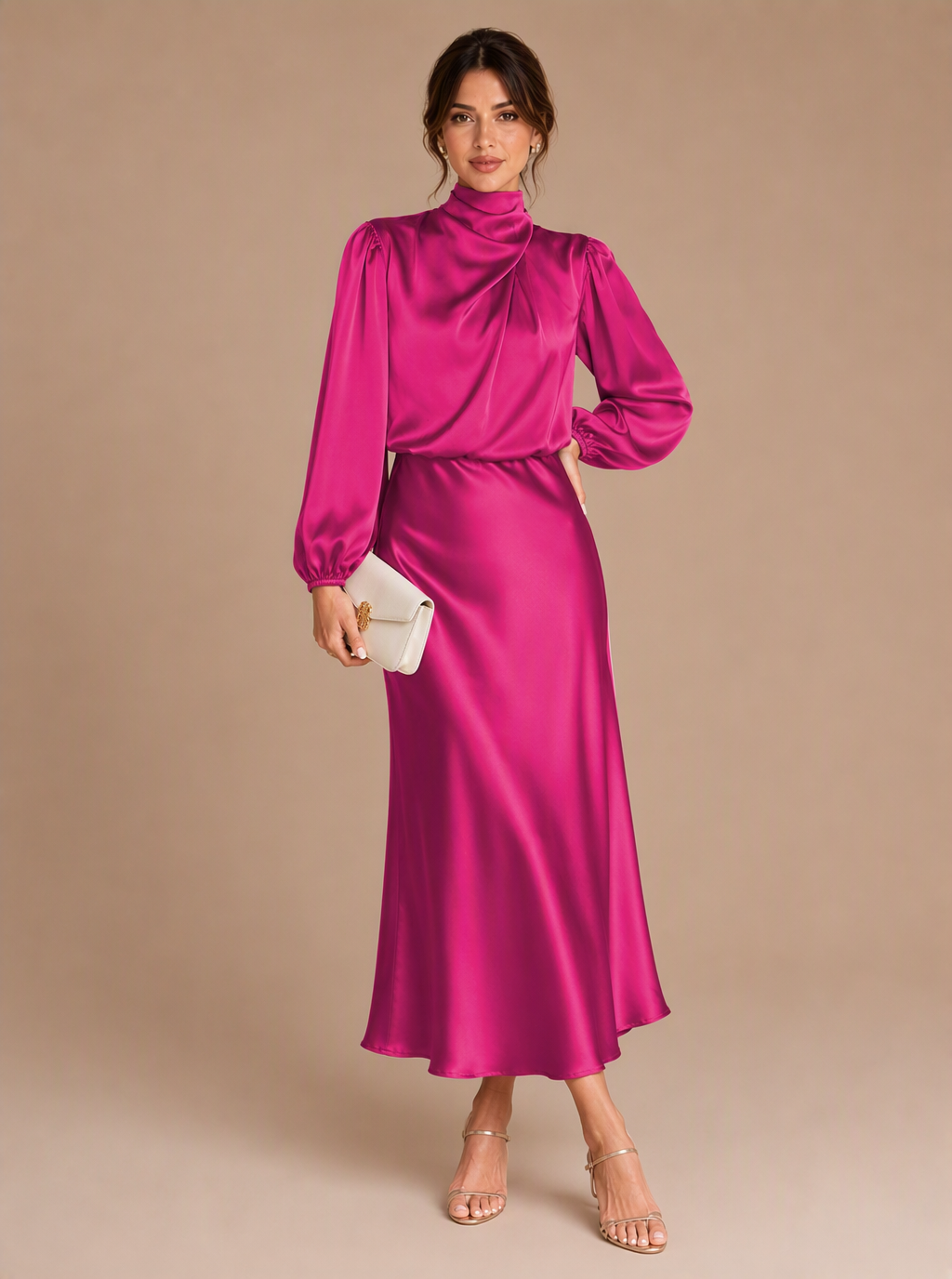 Zephrina Sable draped satin midi dress