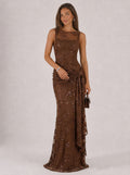 Zephrina Mireya beaded mesh maxi dress in brown