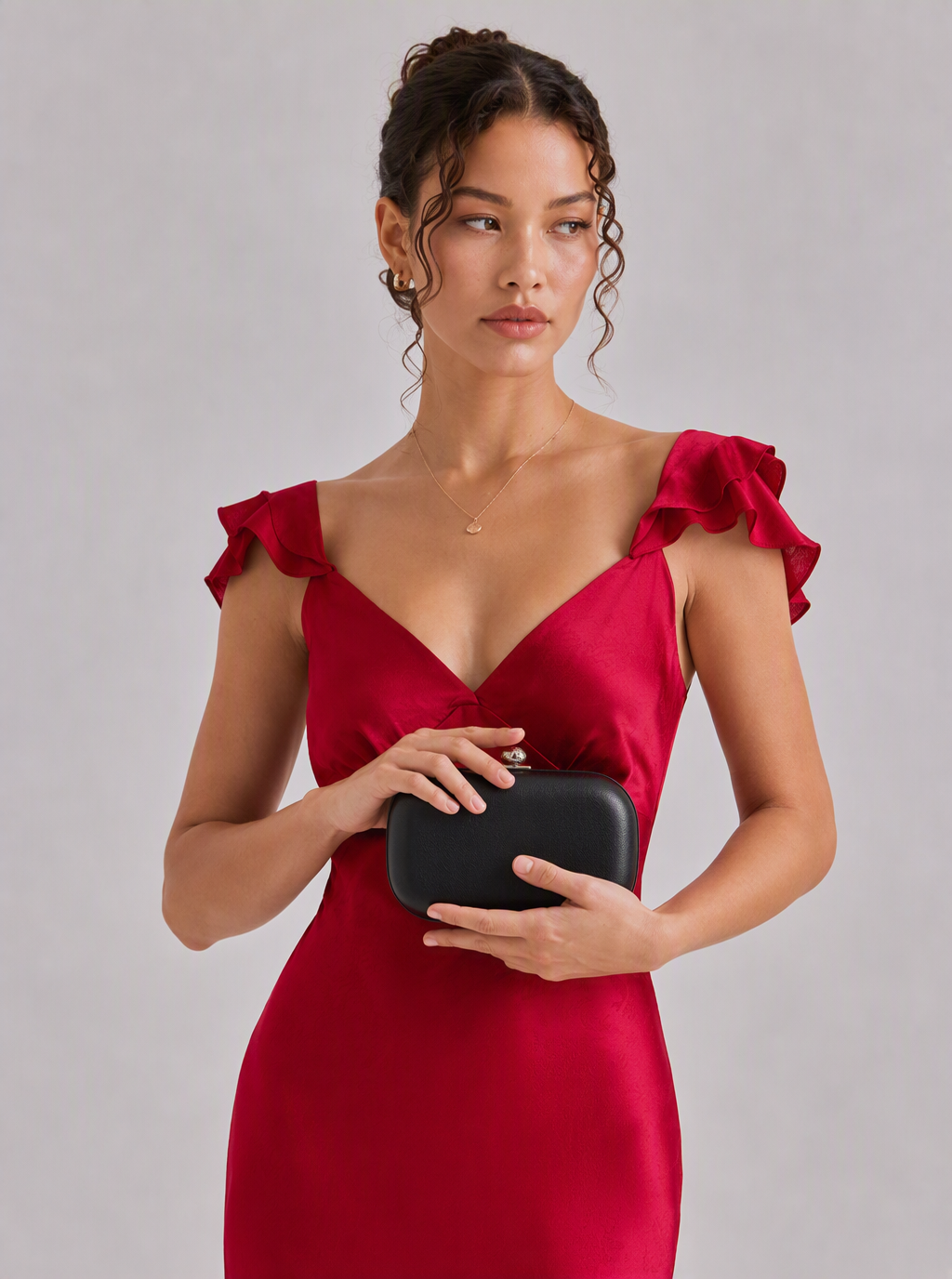 Zephrina Galiana flutter-strap satin maxi dress in red