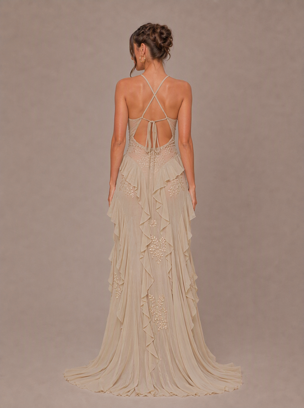 Zephrina Ophelia lace appliqu¨¦ high-low maxi dress in cream