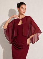 Zephrina sheer cape shawl in burgundy
