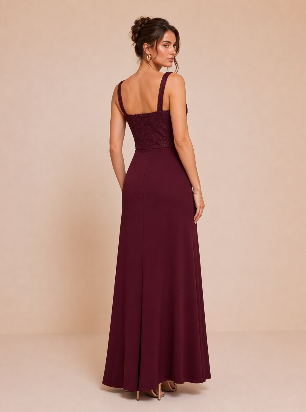 Zephrina Katriel lace trim slit maxi dress