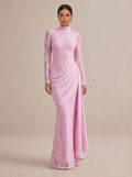 Zephrina Claudine lace drape maxi dress in pink