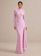 Zephrina Claudine lace drape maxi dress in pink
