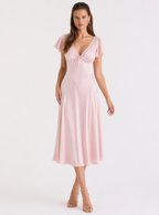 Zephrina Lucienne bow lace-trim midi dress in pink