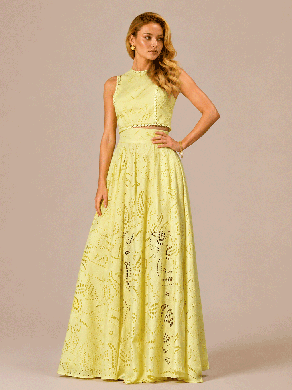 Eyelet Two-Piece Maxi Skirt Set
