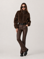 Zephrina Sunniva plush contrast belted one-piece ski suit in coffee