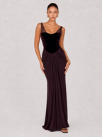 Zephrina Ameline draped velvet maxi dress in deep plum