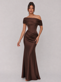 Zephrina Lucetta off-shoulder ruched maxi dress in brown