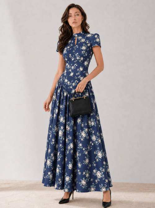 Zephrina floral drop-waist maxi dress with short sleeves