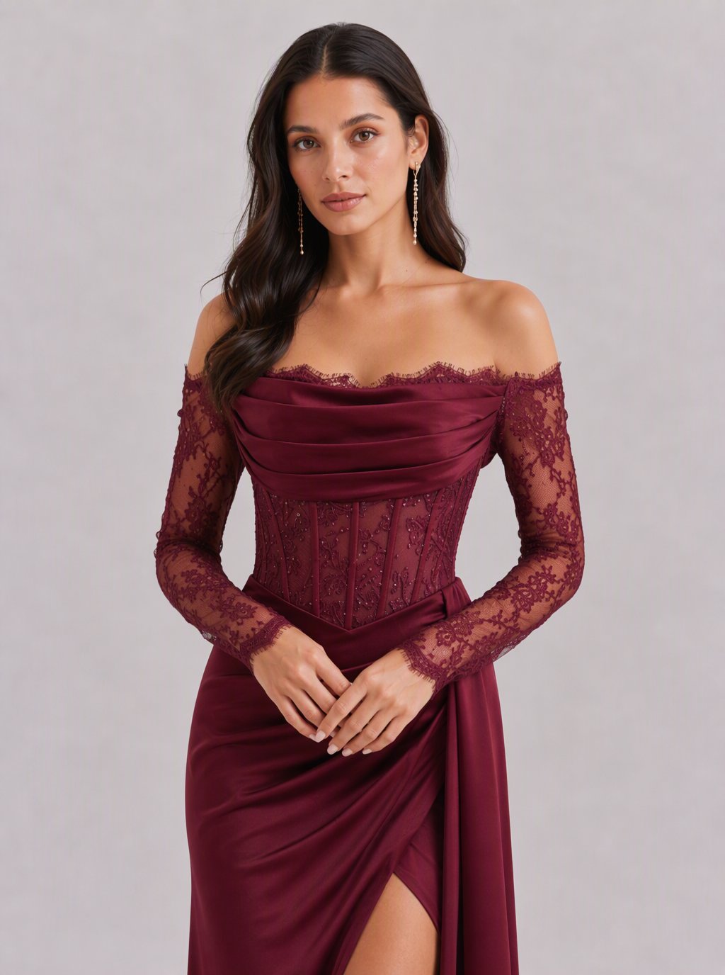 Zephrina Isadora off-shoulder corset lace maxi dress in black