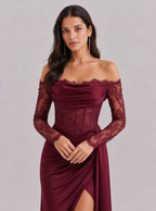 Zephrina Isadora off-shoulder corset lace maxi dress in black