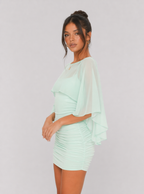 Zephrina Bellamy mesh cape-sleeve mini dress in green