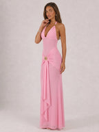 Zephrina Vespera halter ruched maxi dress in pink