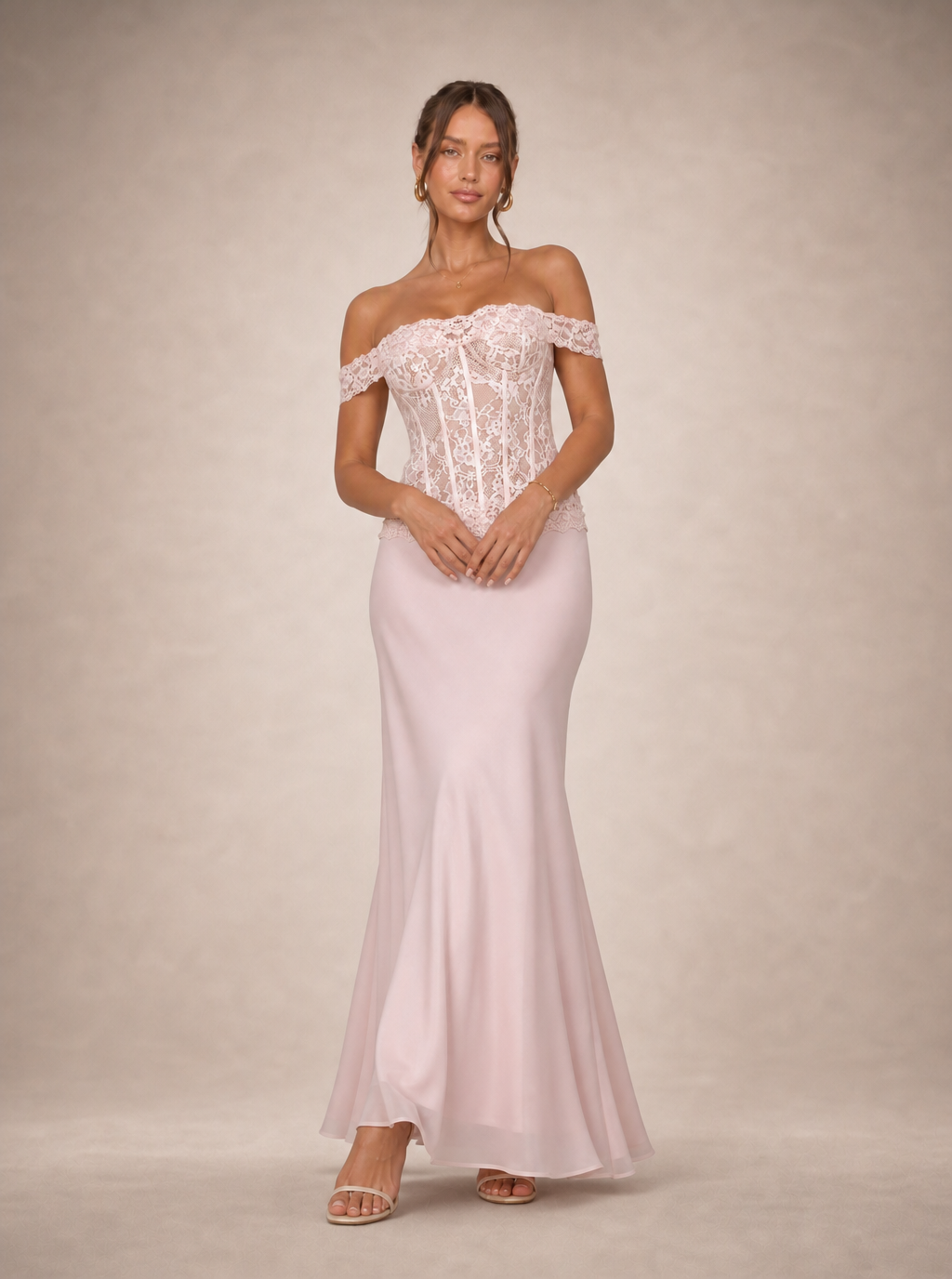 Zephrina Nerissa lace satin maxi dress in pink