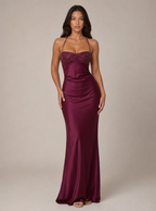 Zephrina Evelora lace-up satin maxi dress