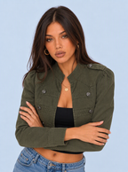 Zephrina Georgette military denim jacket in army green