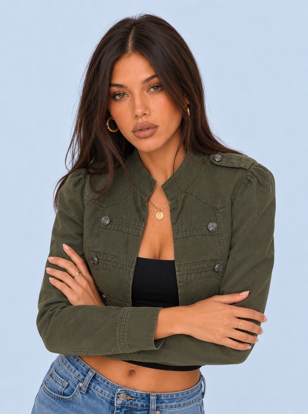 Zephrina Georgette military denim jacket in army green