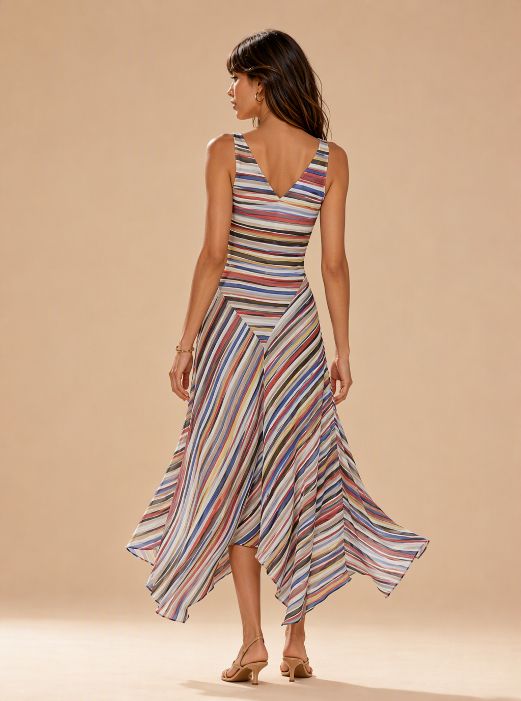 Zephrina Zinnia striped handkerchief midi dress in multi