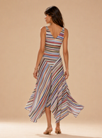 Zephrina Zinnia striped handkerchief midi dress in multi