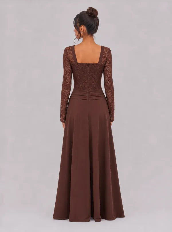 Zephrina Wilhelmina lace sweetheart maxi dress in brown