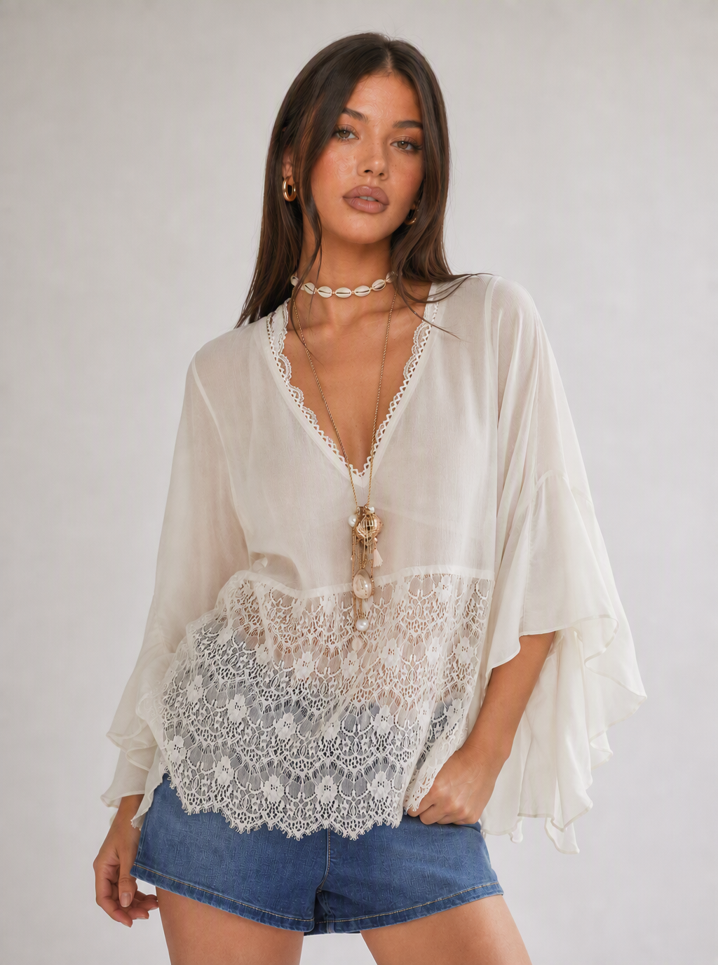Zephrina Marielle lace chiffon top in white