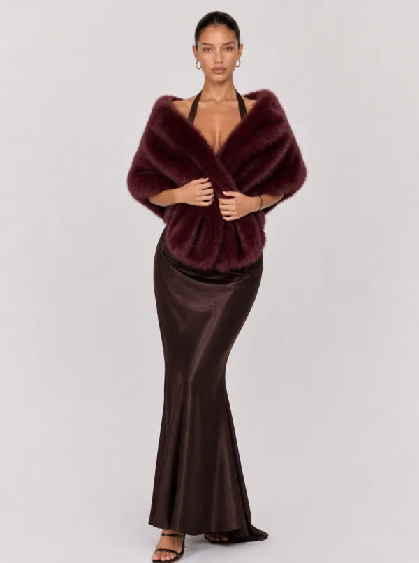Zephrina Marietta draped faux-fur shawl in coffee