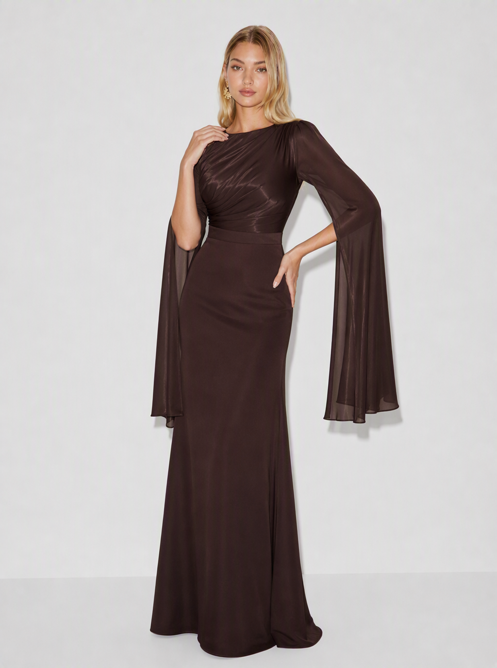 Zephrina Evelina satin cape sleeve maxi dress