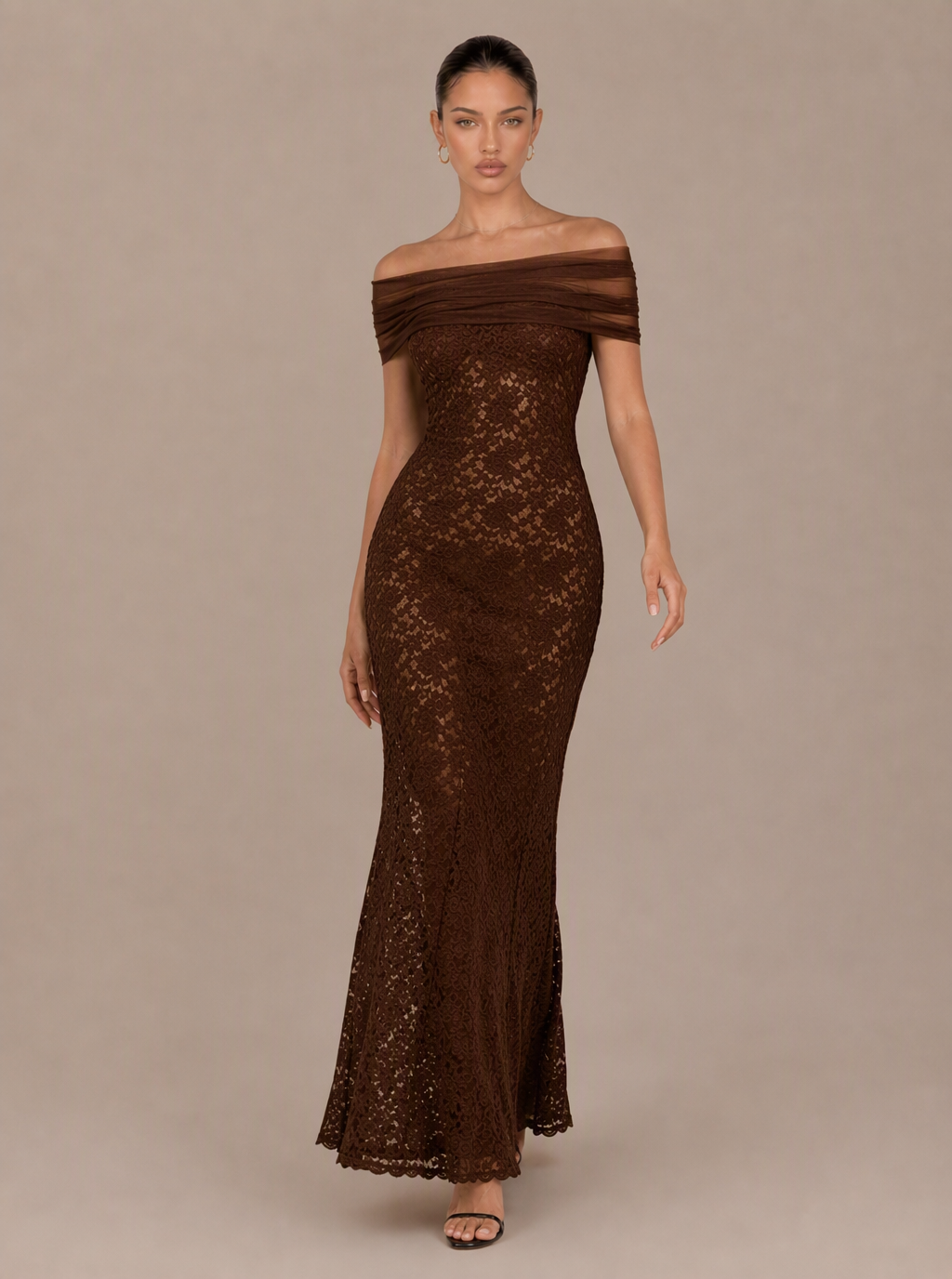 Zephrina Saphira off-shoulder lace maxi dress in black