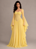Zephrina Mireya chiffon lace maxi dress in yellow