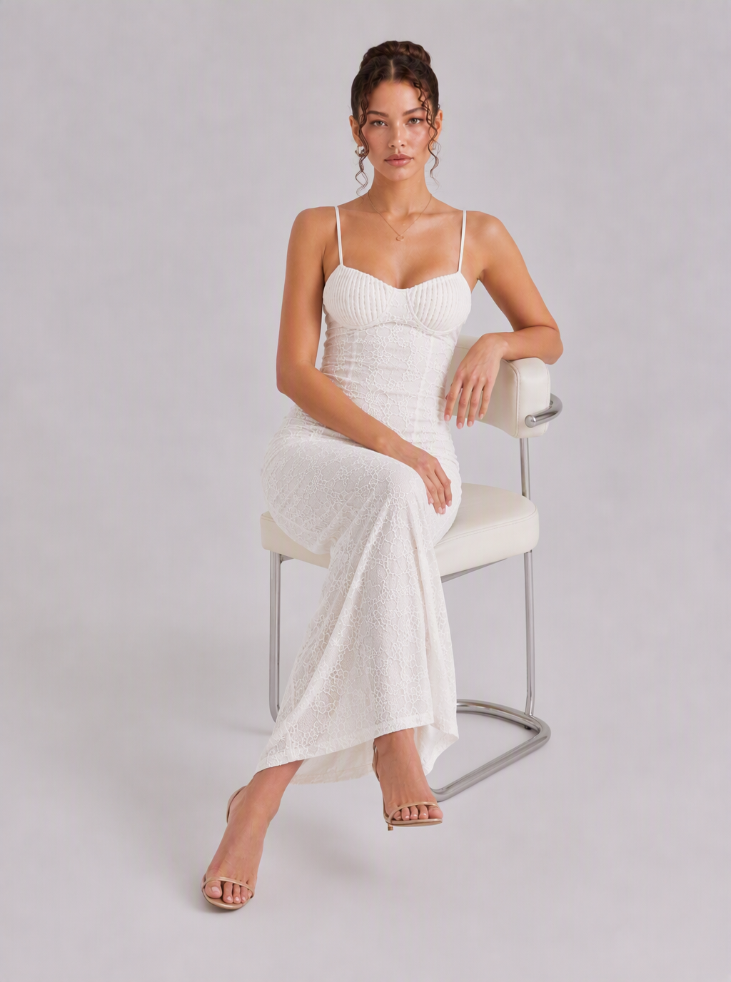Zephrina Jessara strapless lace maxi dress in white