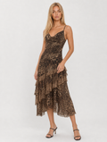 Vintage Leopard Print Mesh Slip Midi Dress