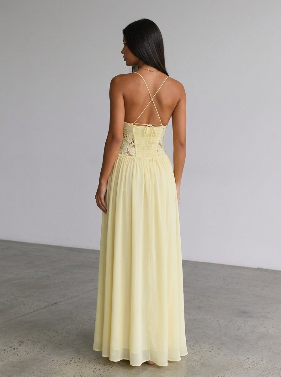 Zephrina Mirela lace bodice maxi dress in yellow