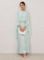 Zephrina Paloma satin cape maxi dress in green