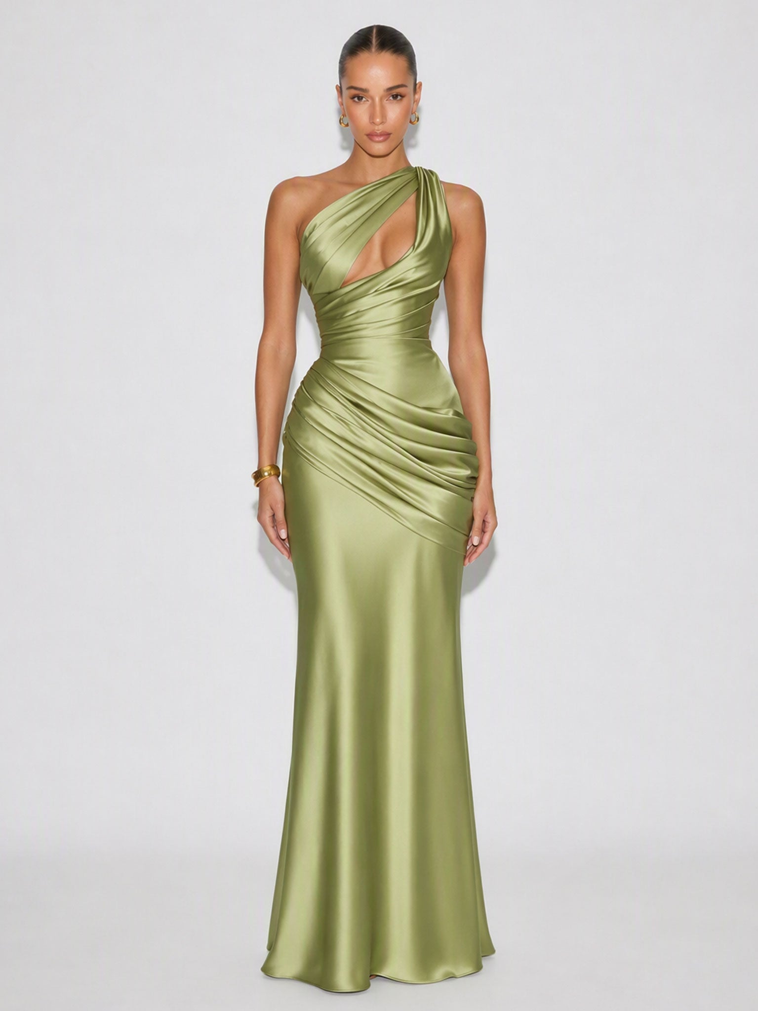 Zephrina Nola cutout satin maxi dress in green