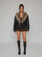 Zephrina Feliciana plush-collar jacket in dark coffee