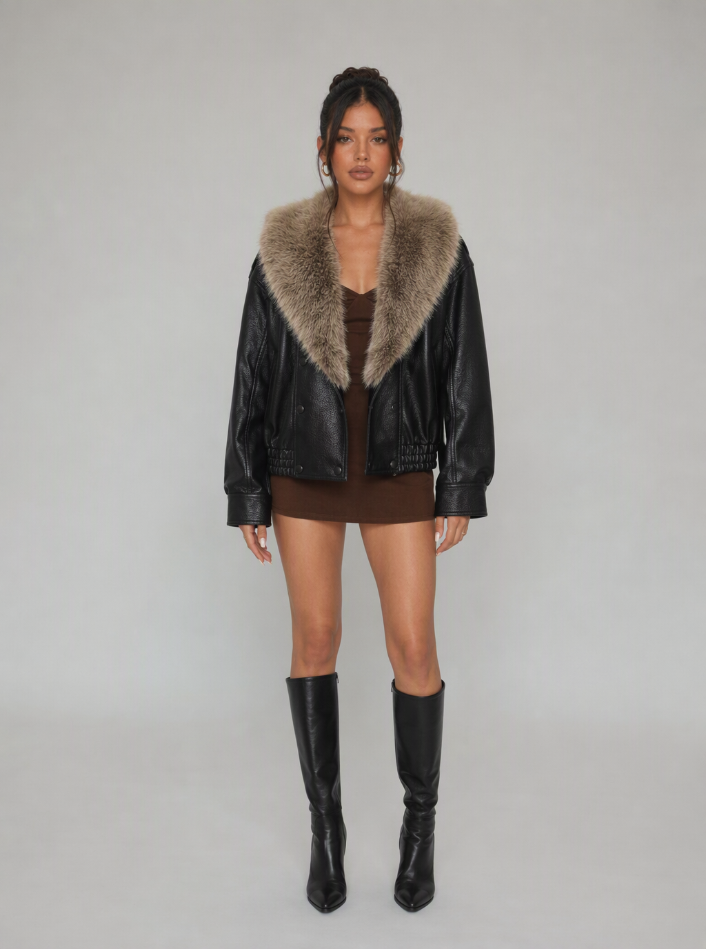 Zephrina Feliciana plush-collar jacket in dark coffee