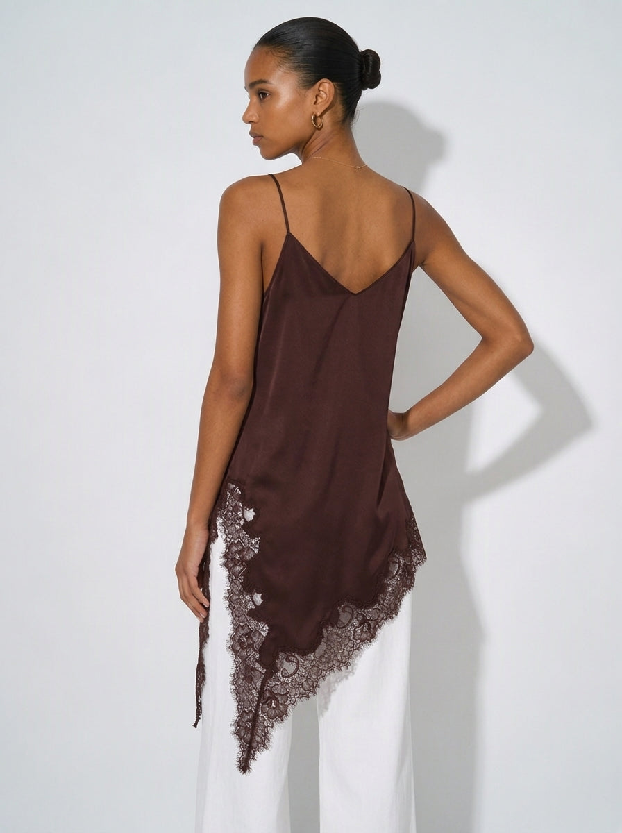 Zephrina Orla lace trim cami top in brown