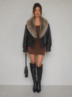 Zephrina Feliciana plush-collar jacket in dark coffee