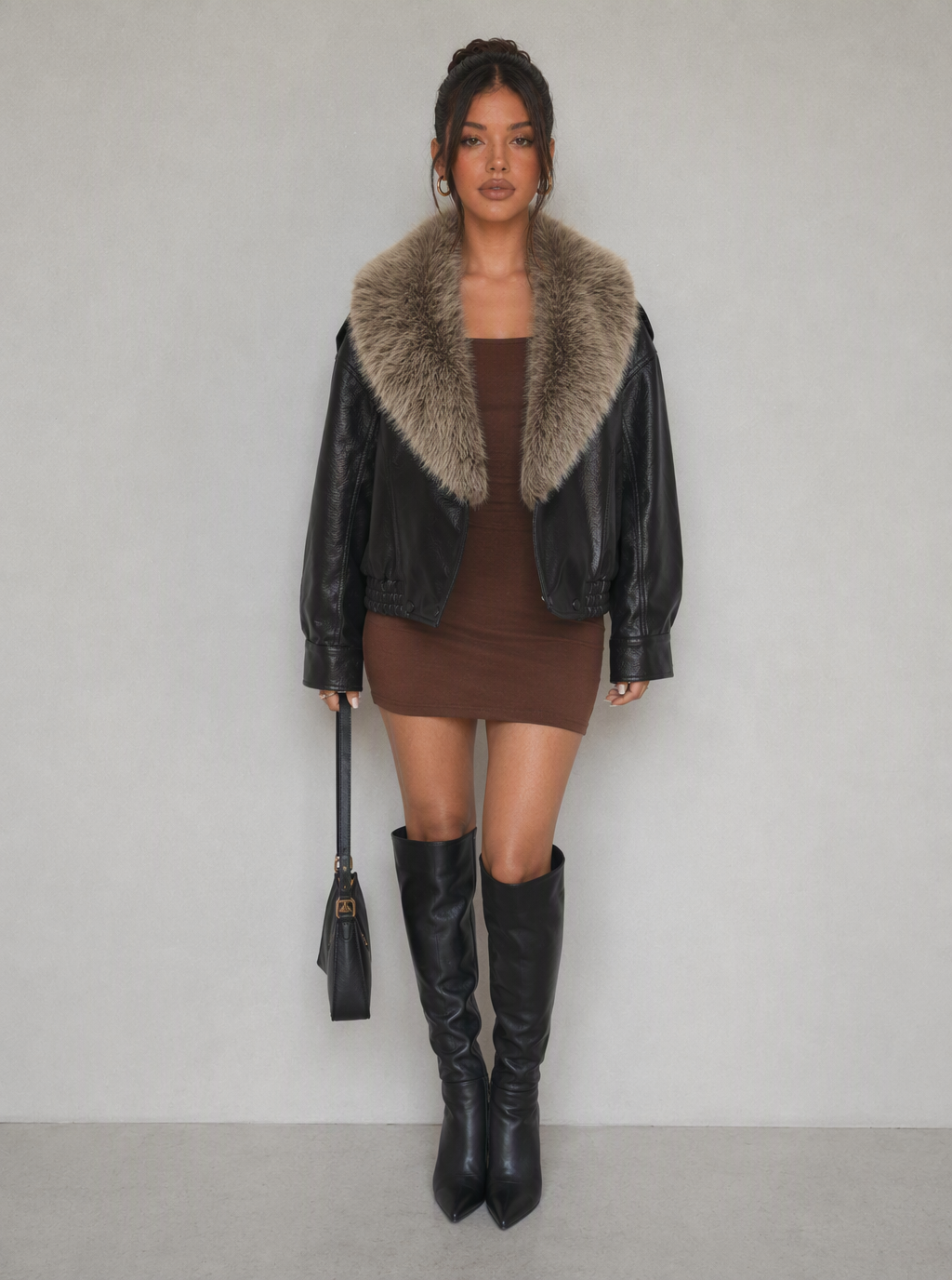 Zephrina Feliciana plush-collar jacket in dark coffee