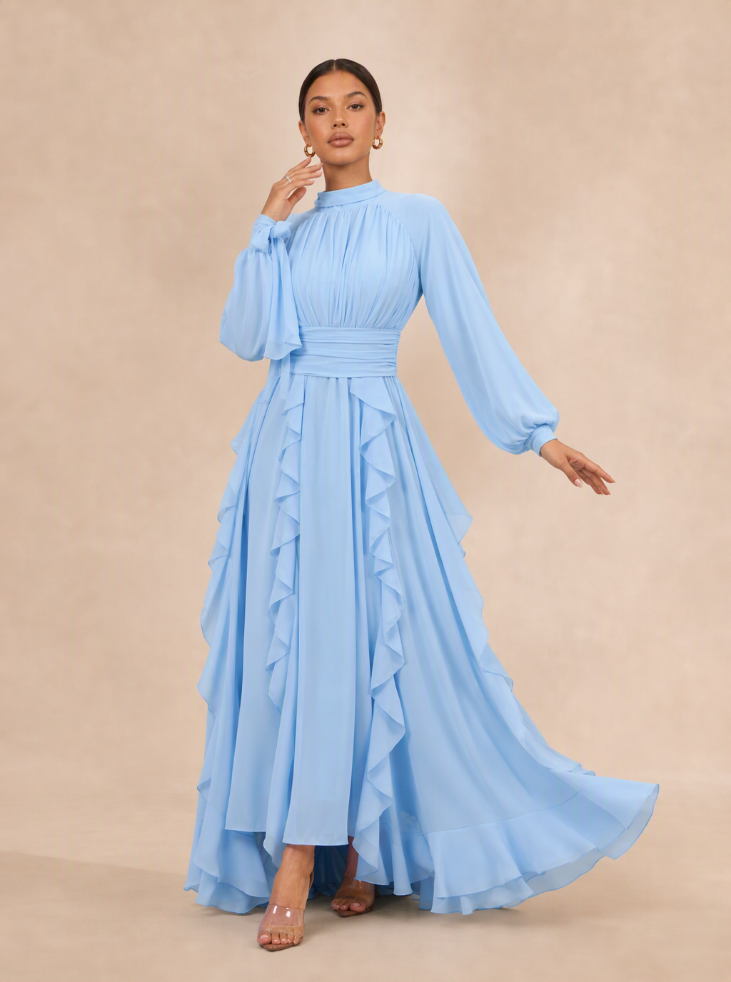 Zephrina Faustine ruffle chiffon maxi dress in blue