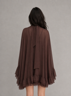 Zephrina Cressida ruffle chiffon mini dress in brown