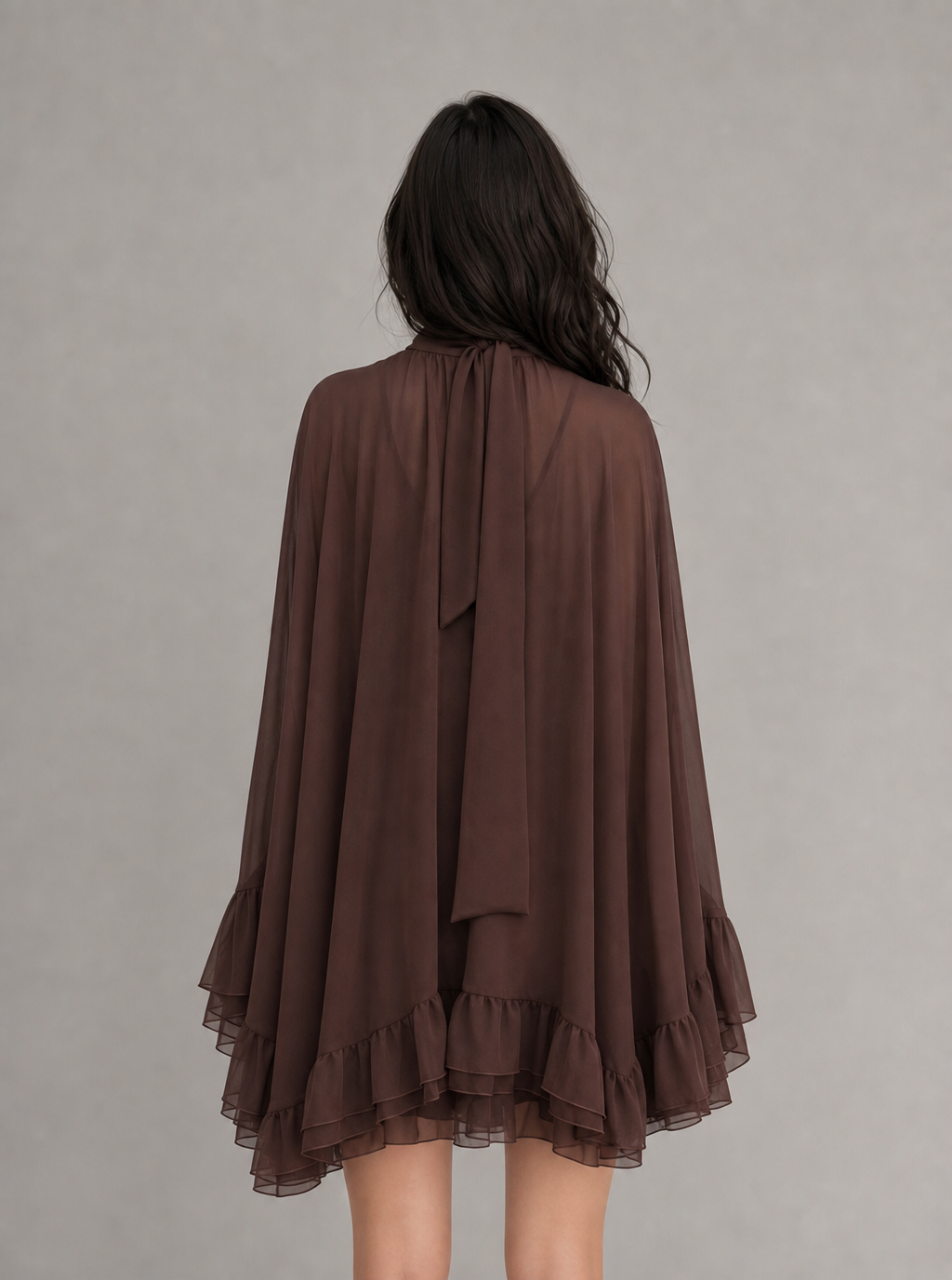Zephrina Cressida ruffle chiffon mini dress in brown