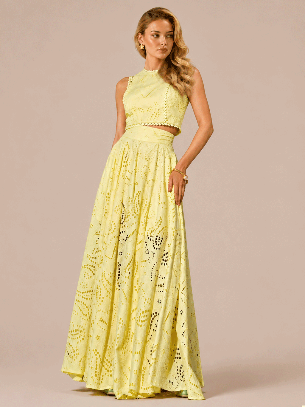 Eyelet Two-Piece Maxi Skirt Set