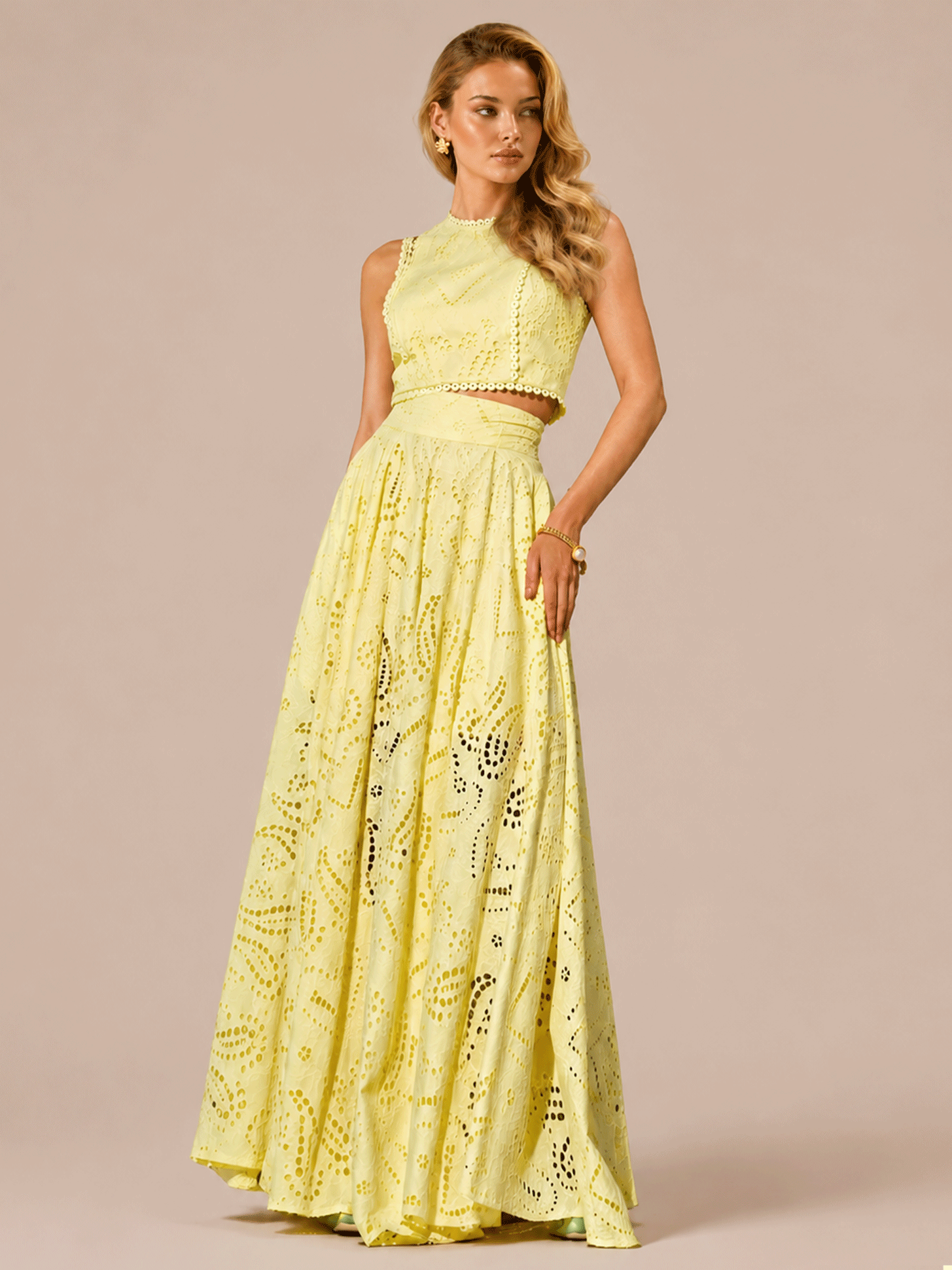 Eyelet Two-Piece Maxi Skirt Set