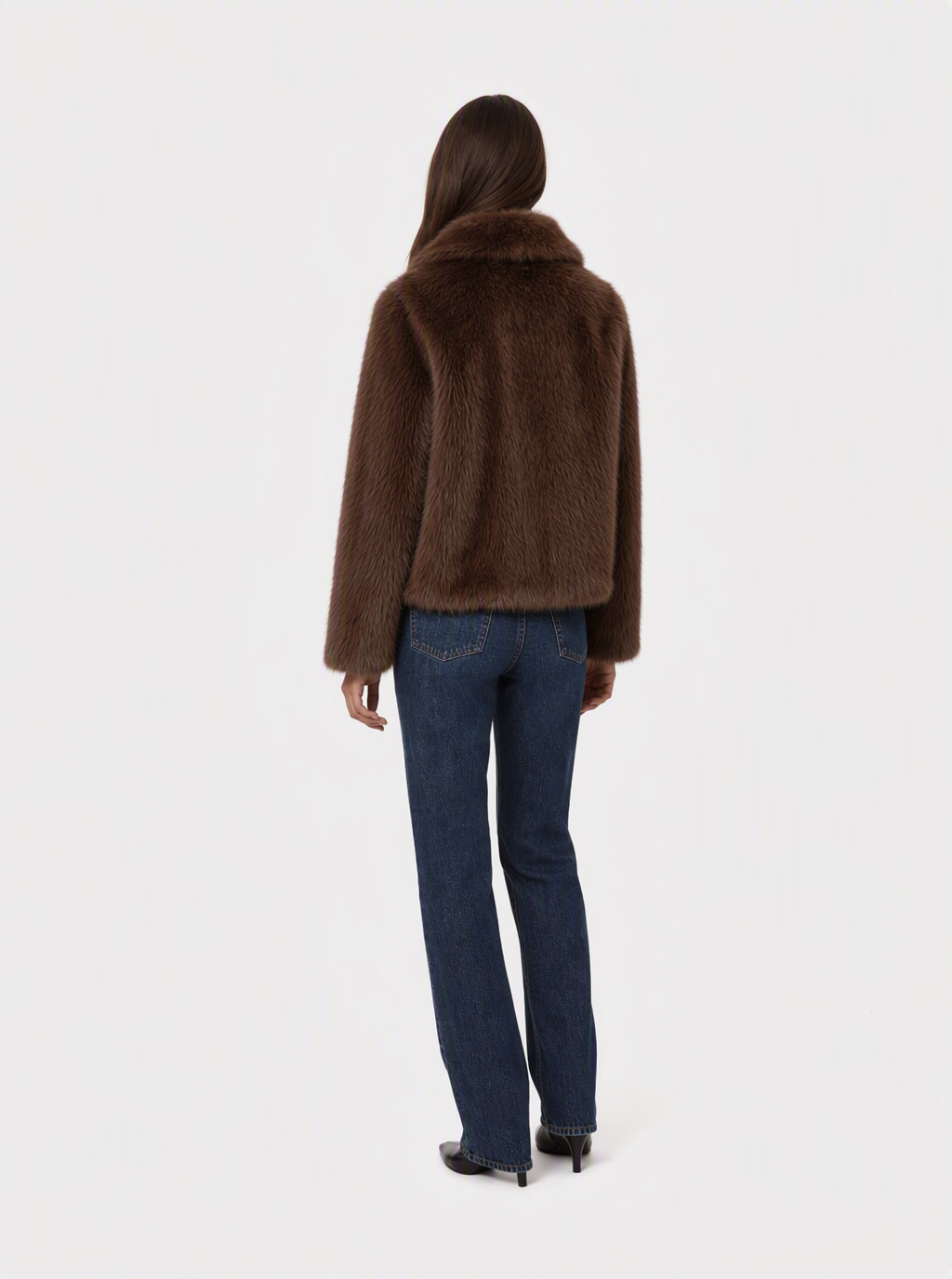 Zephrina Arabella shawl collar faux fur coat in coffee