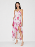 Zephrina Maribel asymmetric floral halter maxi dress in pink