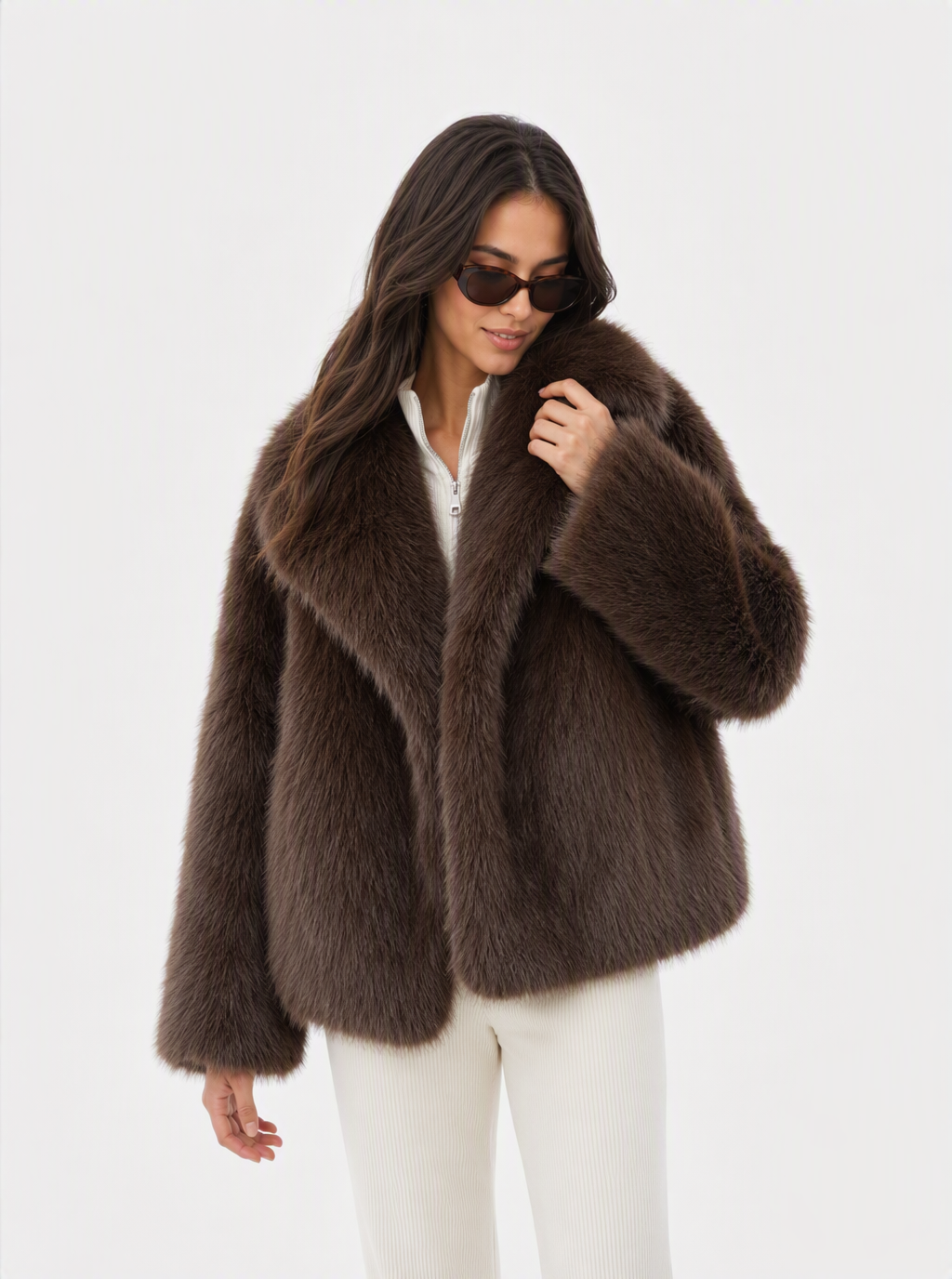 Zephrina Sabine shawl collar faux fur coat in apricot