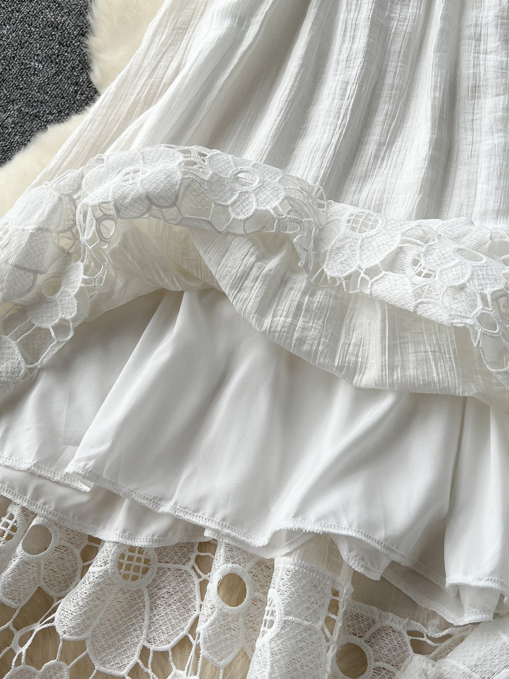 Zephrina White Floral Lace Halter Tiered Maxi Dress