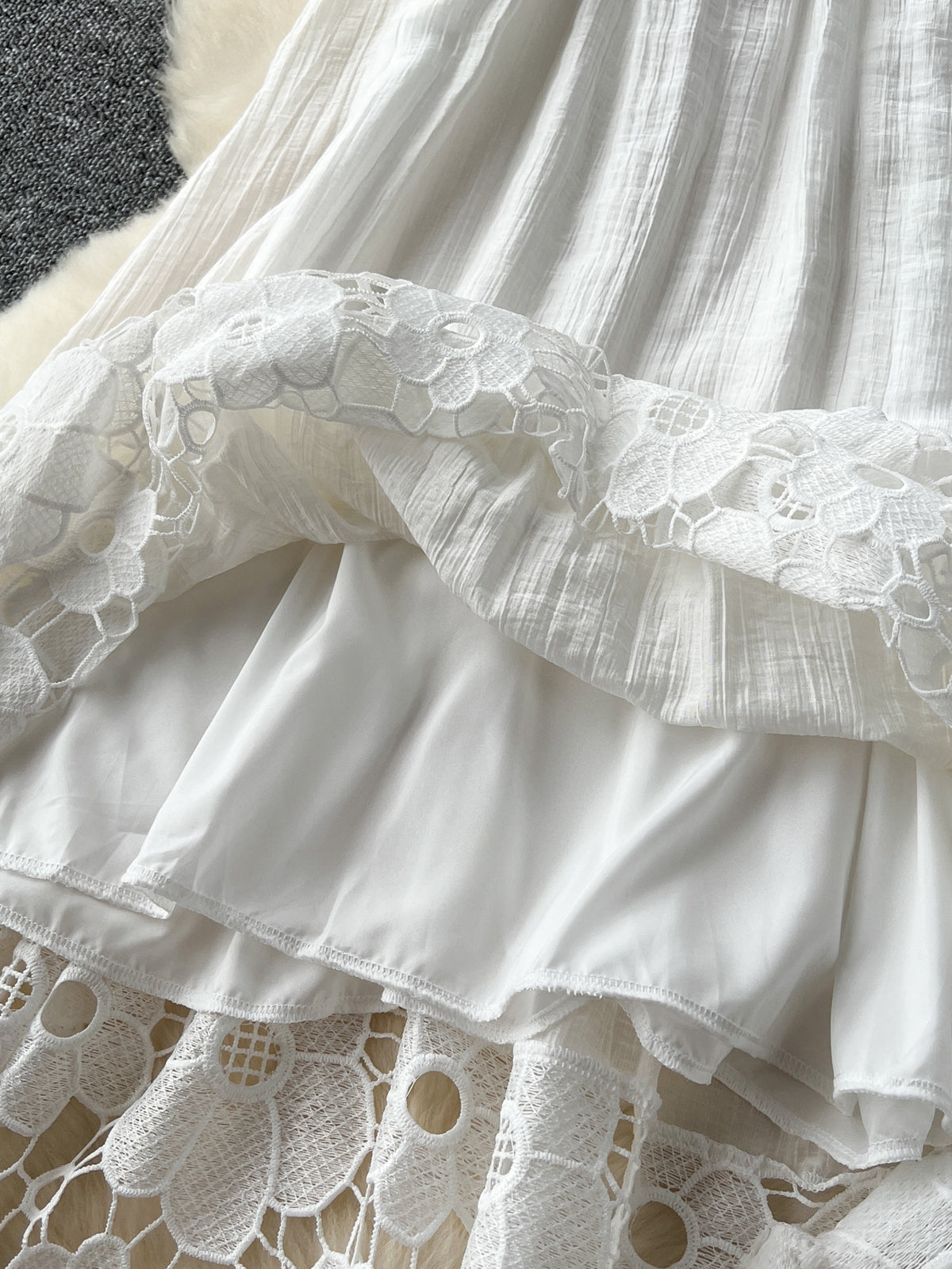 Zephrina White Floral Lace Halter Tiered Maxi Dress